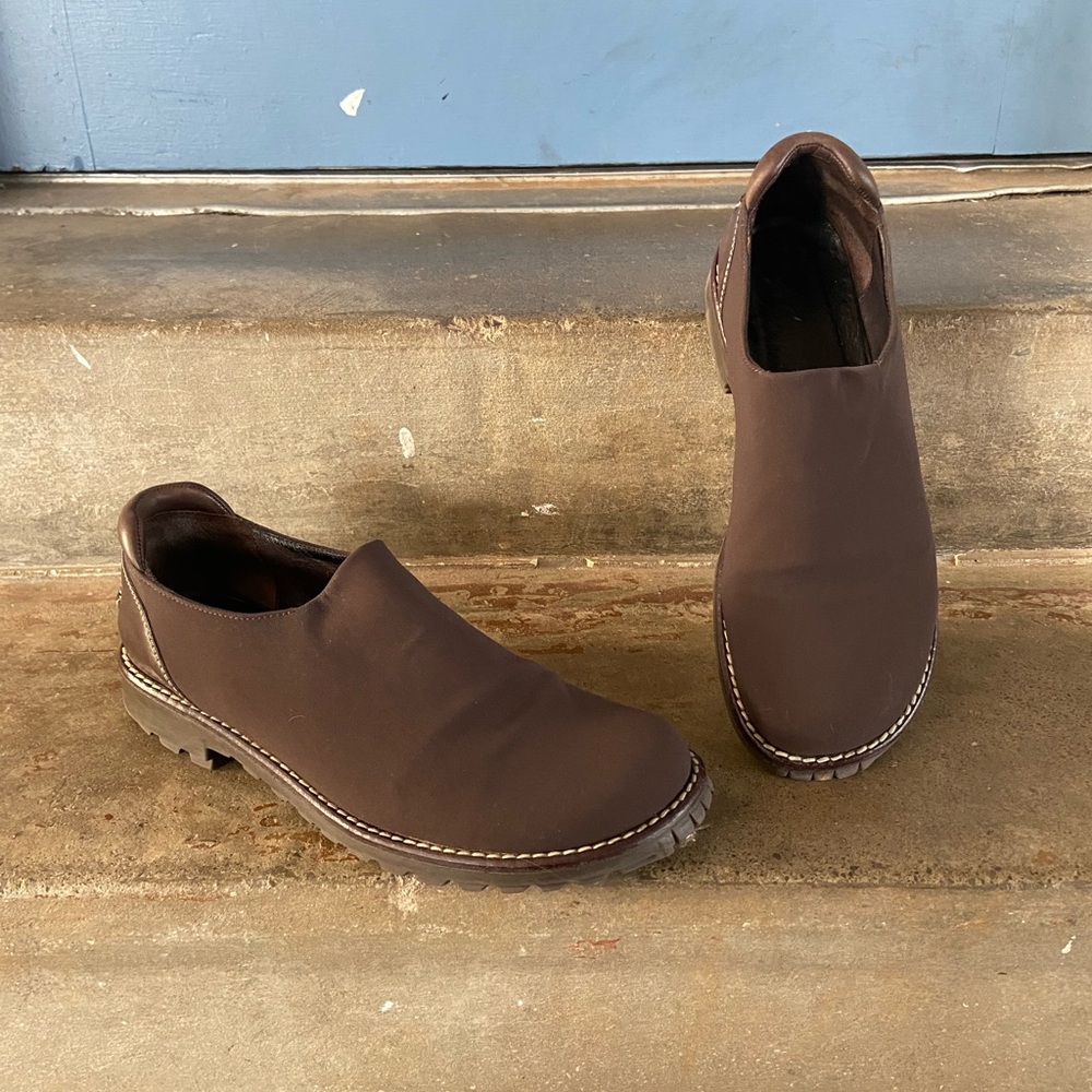 Donald J. Pliner Sark Brown Neoprene and leather Slip-On Loafers